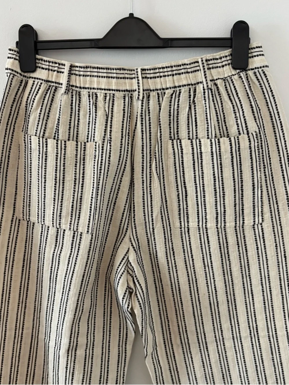 Zara Embroidered Striped Rustic Cotton & Linen Tapered Cropped Pants Size L NWT
